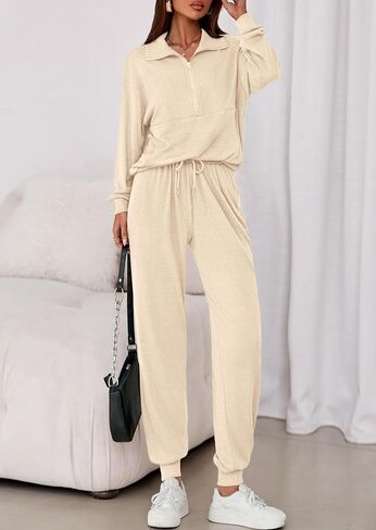 PRETTYGARDEN Womens 2 Piece Sweatsuits Set Long Sleeve Half Zip Pullover Sweatshirt Joggers Sweatpants Fall Outfits Tracksuit in Saudi Arabia