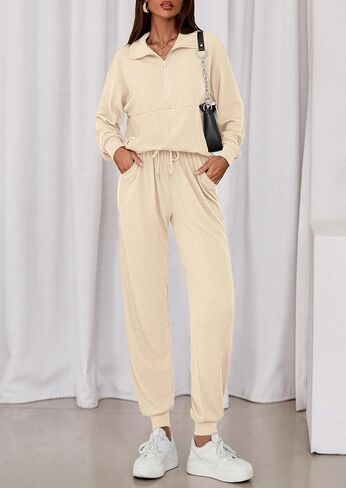 PRETTYGARDEN Womens 2 Piece Sweatsuits Set Long Sleeve Half Zip Pullover Sweatshirt Joggers Sweatpants Fall Outfits Tracksuit in Saudi Arabia