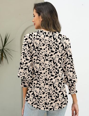 Womens 3/4 Sleeve Tops V Neck Blouses Casual Floral Shirts Fall Tshirts Work Tops Business Professional Outfits in Saudi Arabia