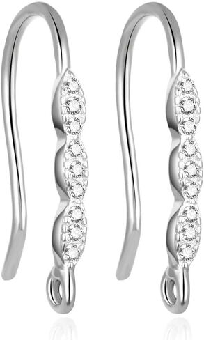 4pcs Adabele Authentic 925 Sterling Silver Fancy Earring Hook Dangle 3mm Cubic Zirconia CZ Diamond Ear Wire Tarnish Resistant Rhodium Plated for Earrings Jewelry Making SS454 in Saudi Arabia