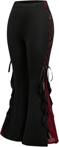 WDIRARA Women's Lace Up Tie Side Ruffle Flare Pants Goth Elastic Waist Bell Bottom Trousers in Saudi Arabia