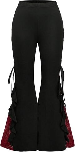 WDIRARA Women's Lace Up Tie Side Ruffle Flare Pants Goth Elastic Waist Bell Bottom Trousers in Saudi Arabia