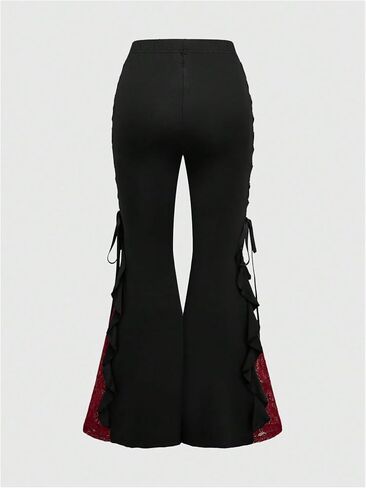 WDIRARA Women's Lace Up Tie Side Ruffle Flare Pants Goth Elastic Waist Bell Bottom Trousers in Saudi Arabia