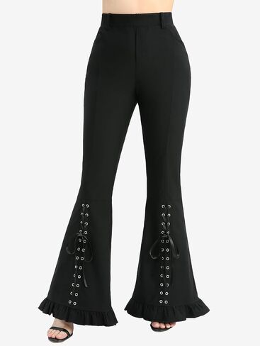 ROSE GAL Plus Size Women High Waisted Trousers Lace-up Ruffled Hem Flare Pants with Pockets in Saudi Arabia