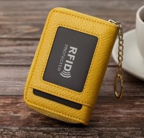 Leather RFID Blocking Card Wallet – Slim Credit Card Case with ID Window and Keychain Holder in Saudi Arabia