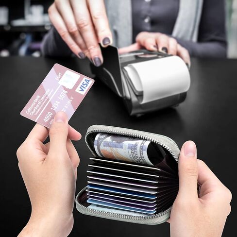 محفظة بطاقة ائتمان من الجلد الأصلي RFID ، حامل بطاقات السوستة ، حامل للرجال للنساء ، محفظة سلسلة المفاتيح ، الأخضر in Saudi Arabia