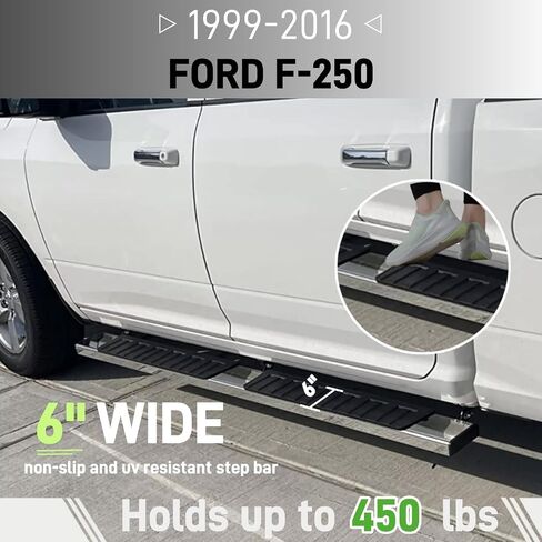 6 "لوحات تشغيل متوافقة مع 1999-2016 Ford F-250 F-350 F-450 F-550 Super Crew Cab-Side Step Rails Nerf Bars (المرآة الصلب غير القابل للصدأ ، للمركبات ذات 4 أبواب بالحجم الكامل ، Chrome) in Saudi Arabia