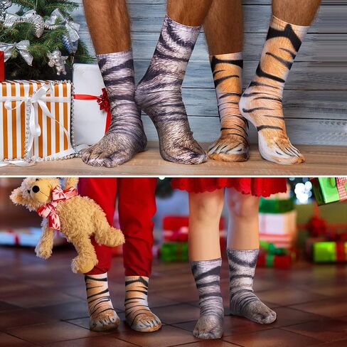 SYHOITE 6 أزواج 3D PAWS PAWS SOCKS NOVERY 3D PRINED PAW CREW SOCKS (صغيرة ، القط ، الكلب ، الحصان ، Tabby Cat ، Cheetah ، Tiger) in Saudi Arabia