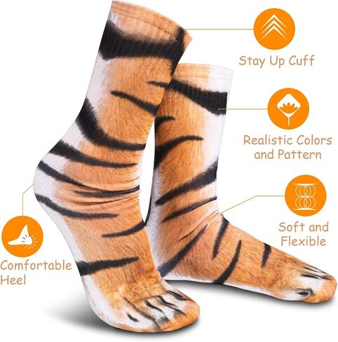 SYHOITE 6 أزواج 3D PAWS PAWS SOCKS NOVERY 3D PRINED PAW CREW SOCKS (صغيرة ، القط ، الكلب ، الحصان ، Tabby Cat ، Cheetah ، Tiger) in Saudi Arabia