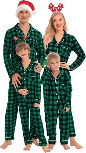 SWOMOG Matching Family Christmas Pajamas Set Long Sleeve Festival Party Pj Set Button-Down Sleepwear in Saudi Arabia