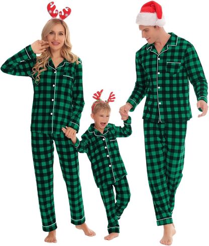 SWOMOG Matching Family Christmas Pajamas Set Long Sleeve Festival Party Pj Set Button-Down Sleepwear in Saudi Arabia
