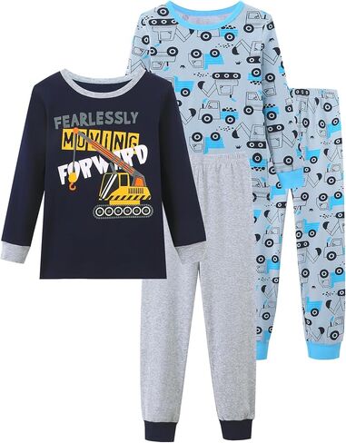 Mikrdoo Boys Pajamas 4-Piece Set Long Sleeve Cotton Stretch Breathable & Soft Snug Fit Sleepwear for Kids 2-12Years in Saudi Arabia