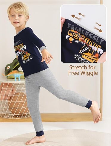 Mikrdoo Boys Pajamas 4-Piece Set Long Sleeve Cotton Stretch Breathable & Soft Snug Fit Sleepwear for Kids 2-12Years in Saudi Arabia
