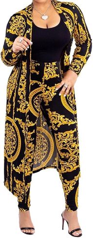 Adilaca Womens 2 قطعة ملابس الطباعة الأزهار المفتوحة الأمامية والسروال مجموعة (14 لون ، S-4XL) in Kuwait