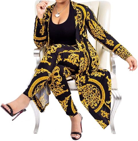 Adilaca Womens 2 قطعة ملابس الطباعة الأزهار المفتوحة الأمامية والسروال مجموعة (14 لون ، S-4XL) in Kuwait