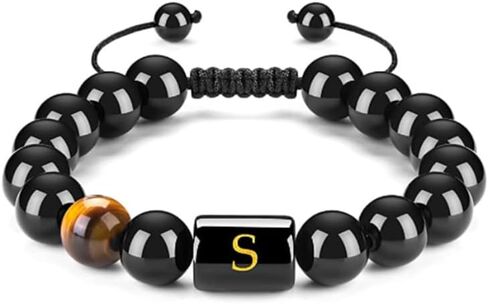 الأحرف الابتدائية المصنوعة يدويًا الأساور للرجال خطاب الرابط الطبيعي Tiger Eye Black Onyx Beads Door's Day Homports for Men Roved Rope ، HINDER SWARTEAL HOME HOM in Saudi Arabia
