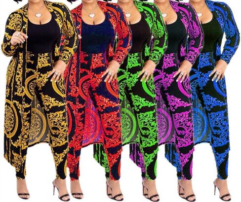 Adilaca Womens 2 قطعة ملابس الطباعة الأزهار المفتوحة الأمامية والسروال مجموعة (14 لون ، S-4XL) in Kuwait