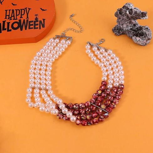 Dripping Vampire Necklace for Women Gothic Blood Pearl Choker Layered Bleeding Pearls Vampire Necklaces Halloween Dark Bridal Vampires Witch Party Jewelry Accessories in Saudi Arabia