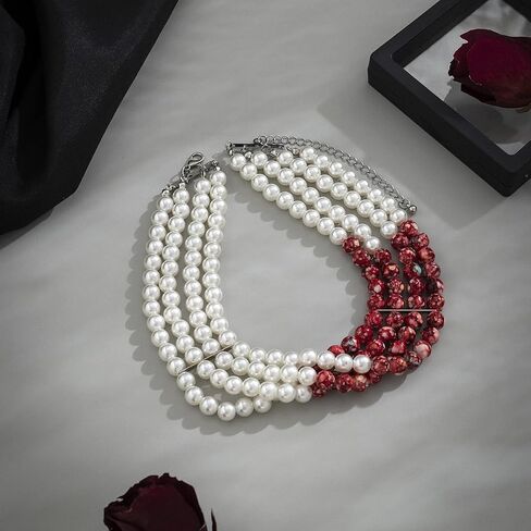 Dripping Vampire Necklace for Women Gothic Blood Pearl Choker Layered Bleeding Pearls Vampire Necklaces Halloween Dark Bridal Vampires Witch Party Jewelry Accessories in Saudi Arabia