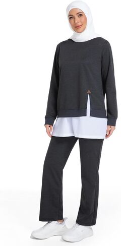 Muslim Women's Activewear Set Long Sleeve Athletic Top with Loose Pants Modest Workout Outfit for Gym in Saudi Arabia