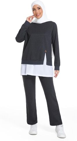 Muslim Women's Activewear Set Long Sleeve Athletic Top with Loose Pants Modest Workout Outfit for Gym in Saudi Arabia