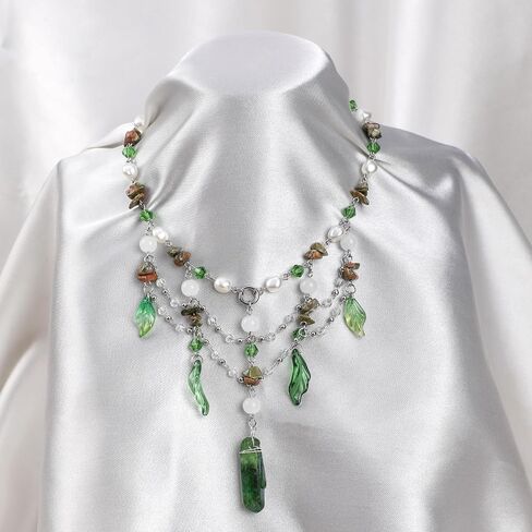 MOSTORY Woodland Crystal Fairy Necklace - Renaissance Necklace for Women Elf Cosplay Renfaire Fairycore Fantasy Jewelry in Saudi Arabia