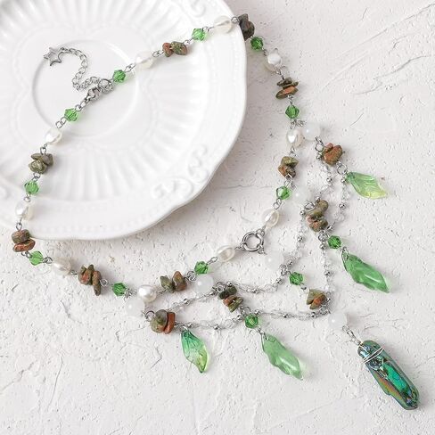 MOSTORY Woodland Crystal Fairy Necklace - Renaissance Necklace for Women Elf Cosplay Renfaire Fairycore Fantasy Jewelry in Saudi Arabia