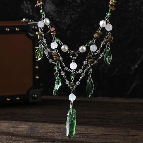 MOSTORY Woodland Crystal Fairy Necklace - Renaissance Necklace for Women Elf Cosplay Renfaire Fairycore Fantasy Jewelry in Saudi Arabia