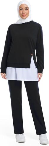 Muslim Women's Activewear Set Long Sleeve Athletic Top with Loose Pants Modest Workout Outfit for Gym in Saudi Arabia