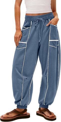 Striped Sweatpants for Women Baggy Lounge Pants Workout Gym Active Drawstring High Waisted Comfy Joggers Trousers in Saudi Arabia