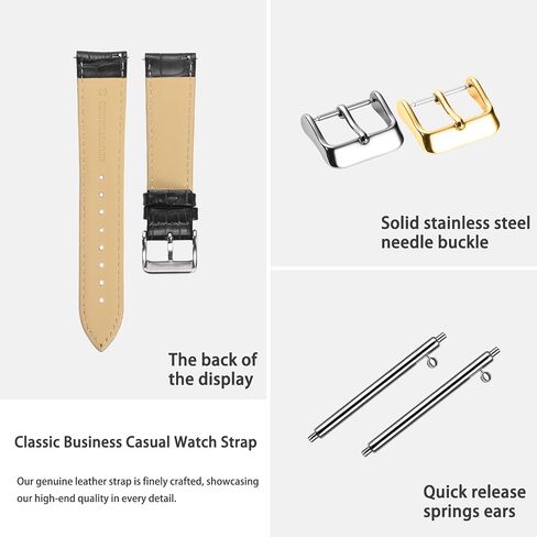 Leather Watch Bands 12mm to 24mm Handmade Genuine Calfskin Watch Strap,Quick Release Classic Business Embossed Alligator Crocodile Pattern Leather Replacement Band for Men Women in Saudi Arabia