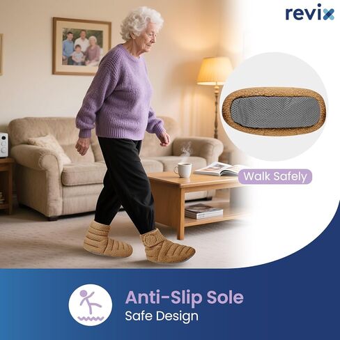 REVIX Microwave Booties for Cold Feet & Discomfort Relief, Heated Slippers for Women & Men with Moist Heat Therapy, Microwavable Foot Warmers for Home & Bed Use, Adjustable Non-Slip Slippers, Navy L in Saudi Arabia