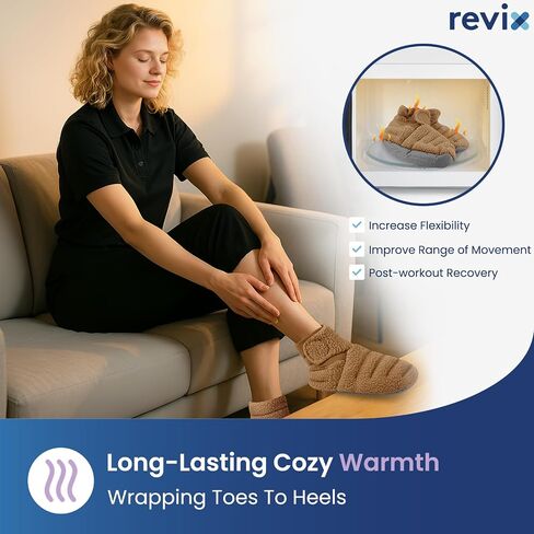 REVIX Microwave Booties for Cold Feet & Discomfort Relief, Heated Slippers for Women & Men with Moist Heat Therapy, Microwavable Foot Warmers for Home & Bed Use, Adjustable Non-Slip Slippers, Navy L in Saudi Arabia
