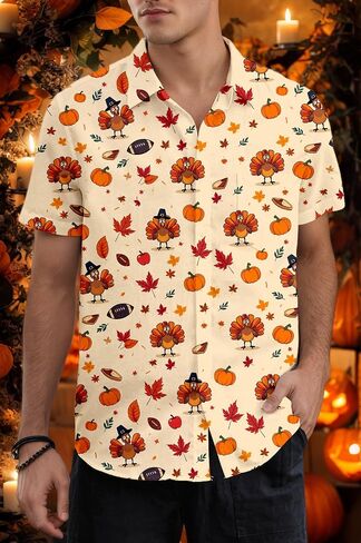 Men's Halloween Shirt Fun Pumpkins Printed Tshirt Short Sleeve Button Down Hawaiian Holiday Shirts in Saudi Arabia