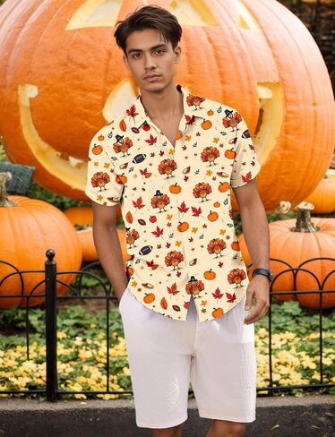 Men's Halloween Shirt Fun Pumpkins Printed Tshirt Short Sleeve Button Down Hawaiian Holiday Shirts in Saudi Arabia