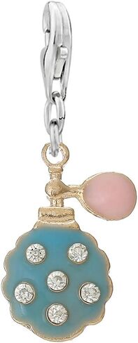 Sexy Sparkles Perfume Bottle Light Golden Enamel Blue with Rhinestone clip on charm for bracelets in Saudi Arabia