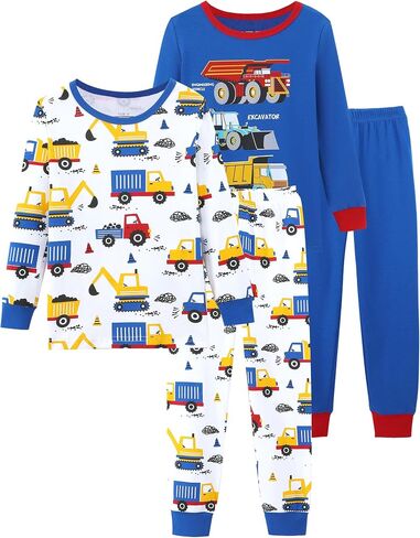 Mikrdoo Boys Pajamas 4-Piece Set Long Sleeve Cotton Stretch Breathable & Soft Snug Fit Sleepwear for Kids 2-12Years in Saudi Arabia
