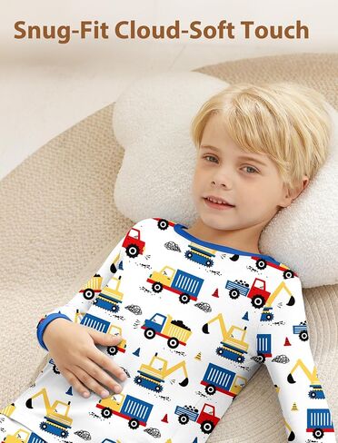 Mikrdoo Boys Pajamas 4-Piece Set Long Sleeve Cotton Stretch Breathable & Soft Snug Fit Sleepwear for Kids 2-12Years in Saudi Arabia