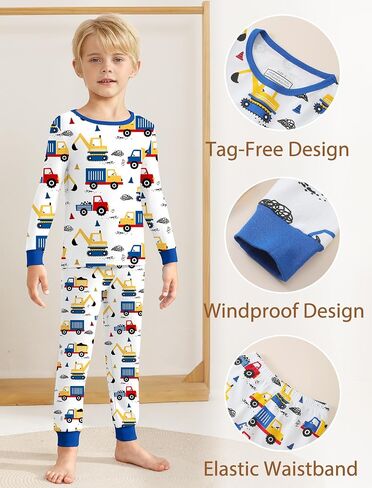 Mikrdoo Boys Pajamas 4-Piece Set Long Sleeve Cotton Stretch Breathable & Soft Snug Fit Sleepwear for Kids 2-12Years in Saudi Arabia