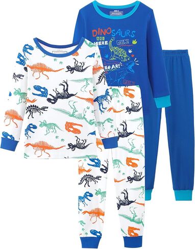 Mikrdoo Boys Pajamas 4-Piece Set Long Sleeve Cotton Stretch Breathable & Soft Snug Fit Sleepwear for Kids 2-12Years in Saudi Arabia
