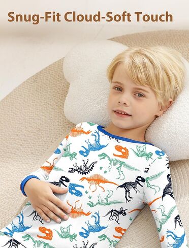Mikrdoo Boys Pajamas 4-Piece Set Long Sleeve Cotton Stretch Breathable & Soft Snug Fit Sleepwear for Kids 2-12Years in Saudi Arabia