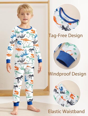 Mikrdoo Boys Pajamas 4-Piece Set Long Sleeve Cotton Stretch Breathable & Soft Snug Fit Sleepwear for Kids 2-12Years in Saudi Arabia