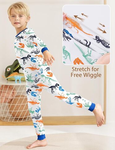 Mikrdoo Boys Pajamas 4-Piece Set Long Sleeve Cotton Stretch Breathable & Soft Snug Fit Sleepwear for Kids 2-12Years in Saudi Arabia