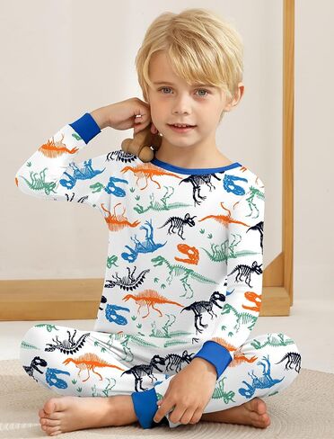 Mikrdoo Boys Pajamas 4-Piece Set Long Sleeve Cotton Stretch Breathable & Soft Snug Fit Sleepwear for Kids 2-12Years in Saudi Arabia