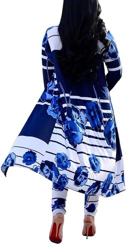 Adilaca Womens 2 قطعة ملابس الطباعة الأزهار المفتوحة الأمامية والسروال مجموعة (14 لون ، S-4XL) in Kuwait