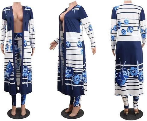 Adilaca Womens 2 قطعة ملابس الطباعة الأزهار المفتوحة الأمامية والسروال مجموعة (14 لون ، S-4XL) in Kuwait