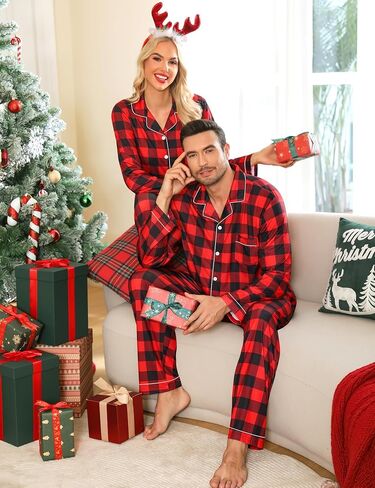 SWOMOG Matching Family Christmas Pajamas Set Long Sleeve Festival Party Pj Set Button-Down Sleepwear in Saudi Arabia