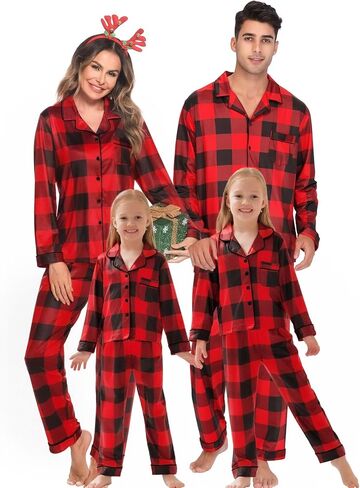 SWOMOG Matching Family Christmas Pajamas Set Long Sleeve Festival Party Pj Set Button-Down Sleepwear in Saudi Arabia