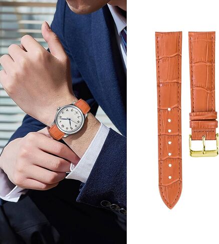 Leather Watch Bands 12mm to 24mm Handmade Genuine Calfskin Watch Strap,Quick Release Classic Business Embossed Alligator Crocodile Pattern Leather Replacement Band for Men Women in Saudi Arabia
