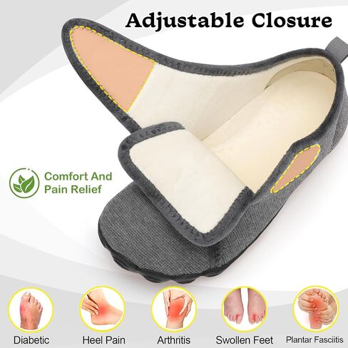 relxfeet Men's Slippers Wide Width Adjustable Orthopedic Diabetic House Shoes for Neuropathy Swollen Feet Relief Non-Slip Rubber Sole Indoor Outdoor in Saudi Arabia